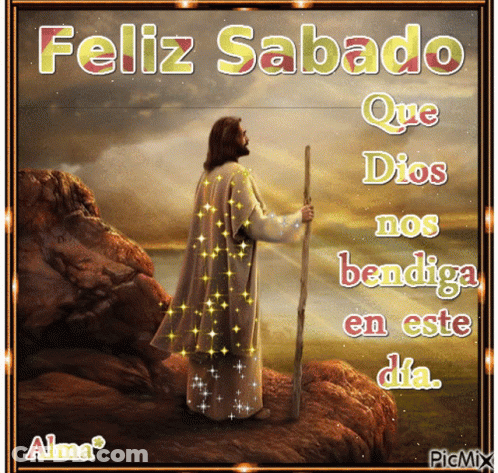A Picture Of Jesus With The Words Feliz Sabado Que Dios Nos Bendiga En Este Dia On It GIF