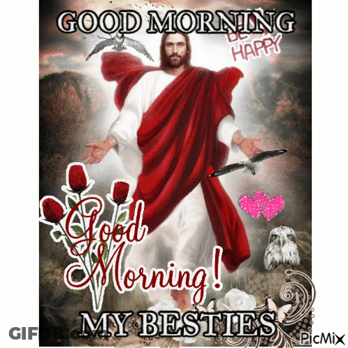 A Picture Of Jesus With The Words Good Morning My Besties On It GIF