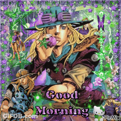 A Picture Of Jojo 'S Bizarre Adventure With The Words Good Morning GIF