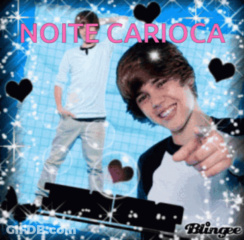 A Picture Of Justin Bieber With The Words Noite Carioca Written On It GIF