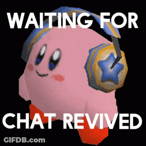 A Picture Of Kirby Wearing Headphones With The Words Waiting For Chat Revived GIF