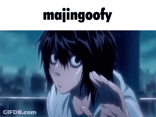 A Picture Of L From Death Note With Majingoofy Written Above Him GIF