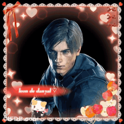 A Picture Of Leon De Danyal With Hearts Around Him GIF
