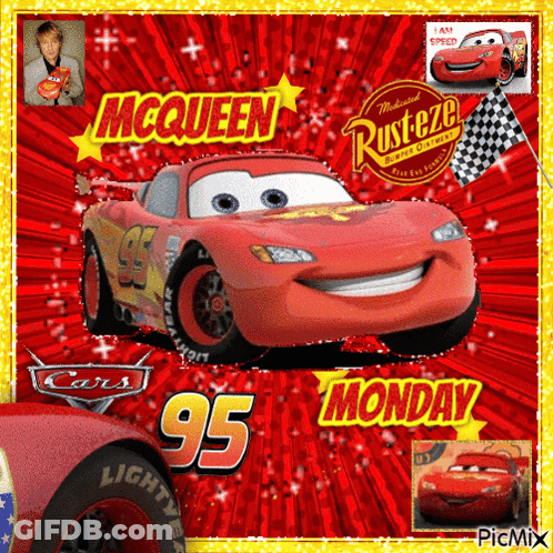 A Picture Of Lightning Mcqueen From Cars On Monday GIF