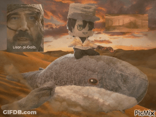 A Picture Of Lisan Al-Gaib Riding A Stuffed Animal GIF