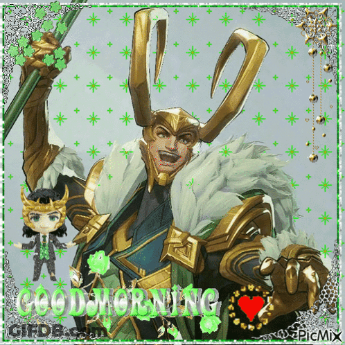 A Picture Of Loki With The Words Good Morning On The Bottom GIF