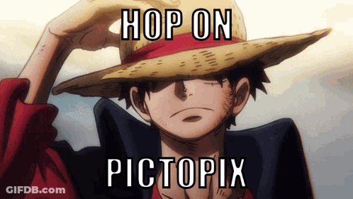 A Picture Of Luffy From One Piece With The Words Hop On Pictopiax GIF