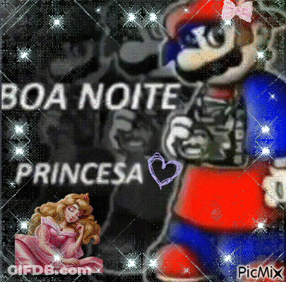 A Picture Of Mario And A Girl With The Words Boa Noite Princesa GIF