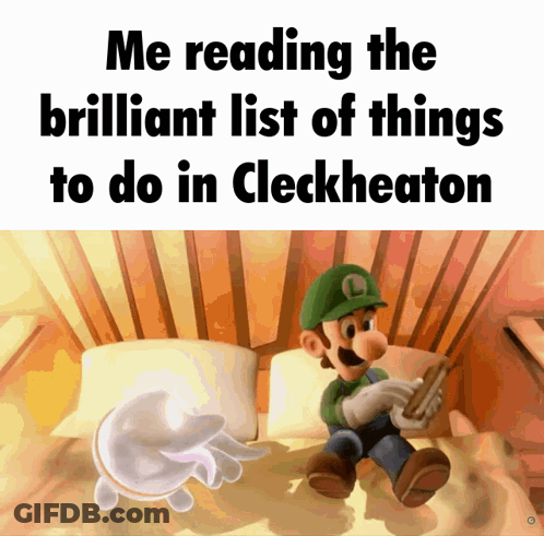 A Picture Of Mario Reading A Book With The Caption " Me Reading The Brilliant List Of Things To Do In Clockheaton " GIF