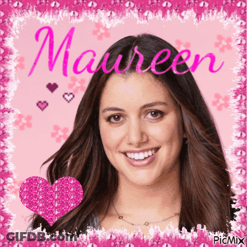 Maureen Surrounded By Pink Hearts And Flowers GIF