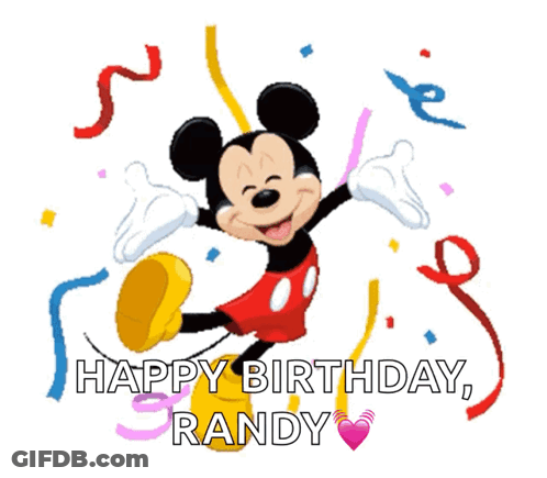 A Picture Of Mickey Mouse Dancing With The Words Happy Birthday Randy GIF