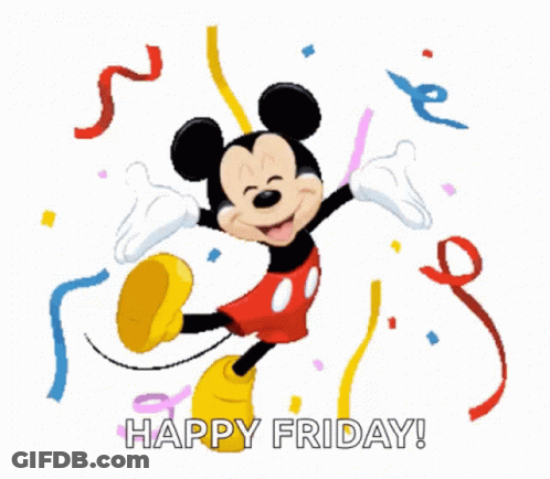 A Picture Of Mickey Mouse With The Words Happy Friday GIF