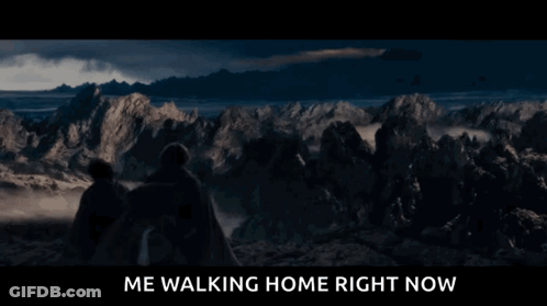 A Picture Of Mountains With The Words Me Walking Home Right Now Below It GIF