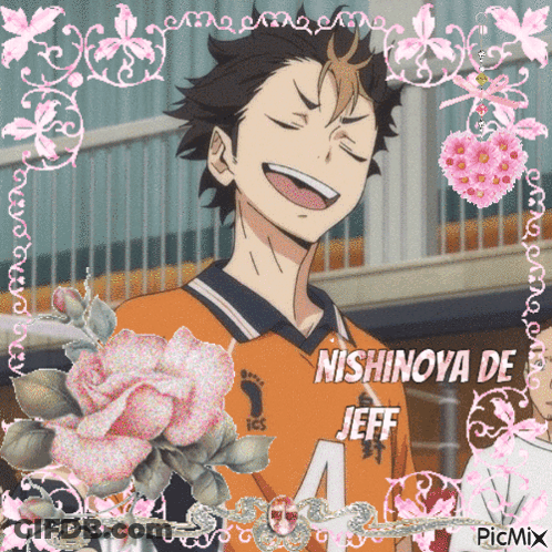 A Picture Of Nishinova De Jeff Is Surrounded By Flowers GIF