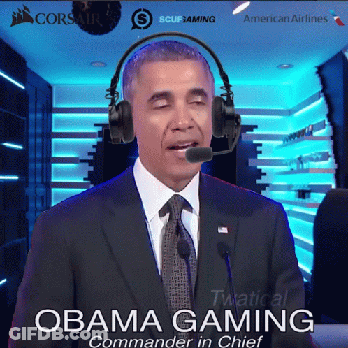 A Picture Of Obama Wearing Headphones And A Tie GIF