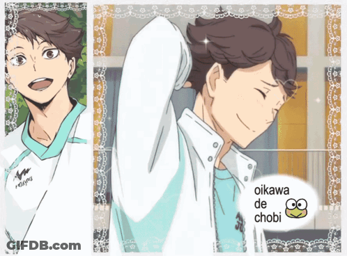 A Picture Of Oikawa De Chobi With A Frog On The Bottom GIF