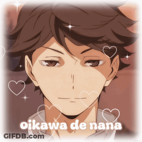 A Picture Of Oikawa De Nana With Hearts Surrounding Him GIF