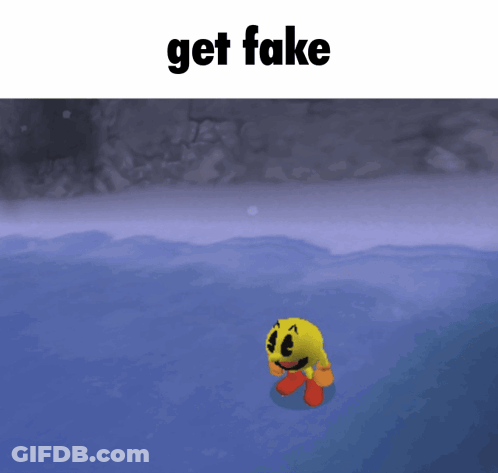 A Picture Of Pac Man With The Words Get Fake Below It GIF