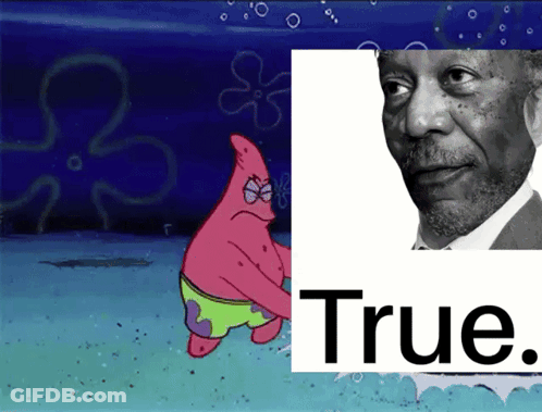A Picture Of Patrick Star Next To A Picture Of A Man With The Words True On It GIF
