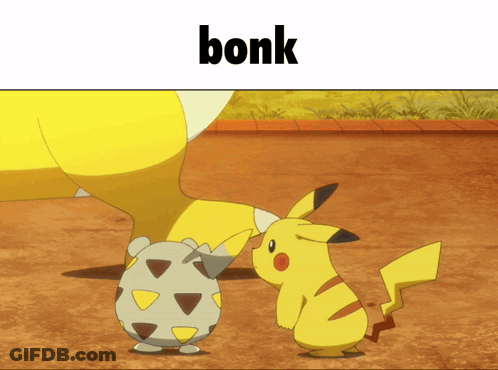 Pikachu Next To Egg With Bonk Text GIF