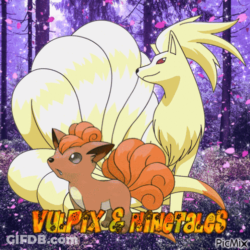 Vulpix And Ninetales Pokémon On Purple Background GIF