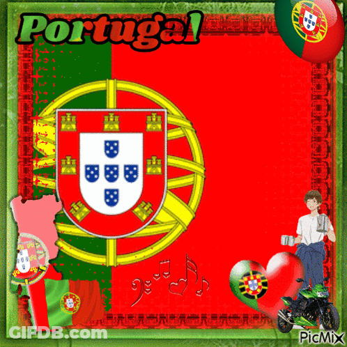 A Picture Of Portugal With A Shield And A Map GIF