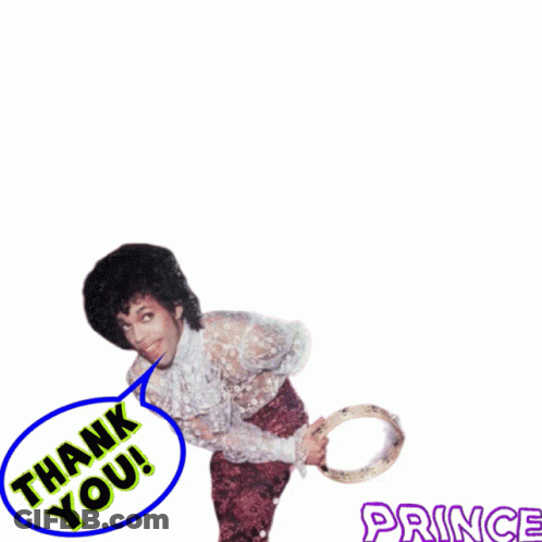 A Picture Of Prince With A Speech Bubble That Reads Thank You GIF