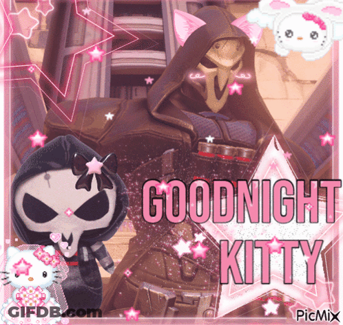 A Picture Of Reaper And Hello Kitty With The Words Goodnight Kitty GIF