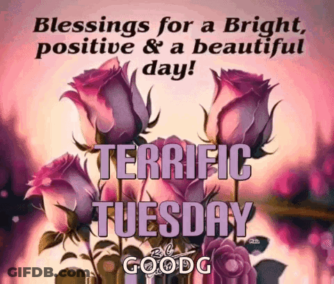 A Picture Of Roses With The Words `` Blessings For A Bright , Positive And A Beautiful Day ! '' GIF