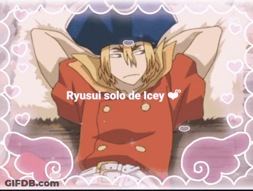 A Picture Of Ryusui Solo De Icey Is Surrounded By Pink Hearts GIF