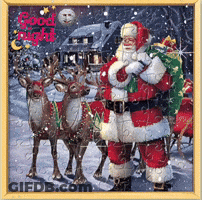 A Picture Of Santa And Reindeer With The Words Good Night Written On It GIF