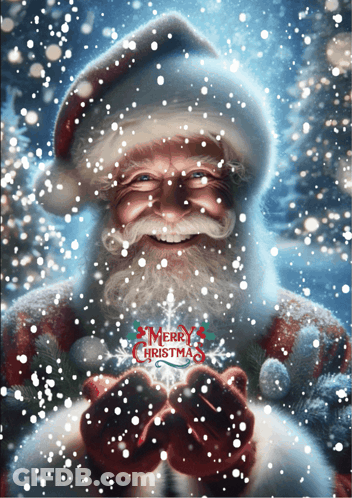 A Picture Of Santa Claus With Merry Christmas Written On The Bottom GIF