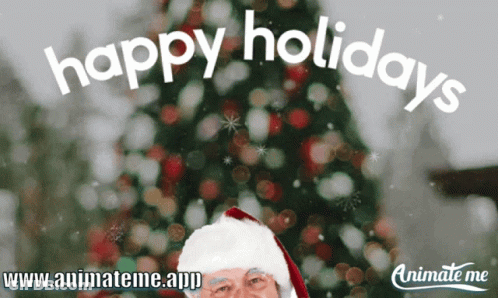 A Picture Of Santa With The Words Happy Holidays Written Above Him GIF