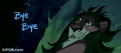 A Picture Of Scar From The Lion King With The Words Bye Bye Above Him GIF