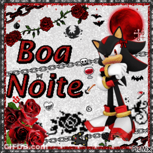 A Picture Of Shadow The Hedgehog With Boa Noite Written On It GIF