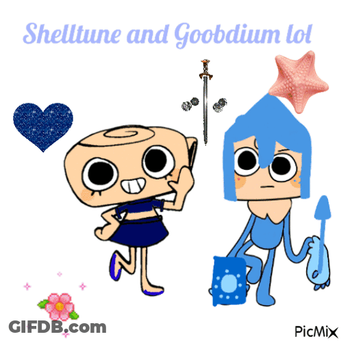 A Picture Of Shelltune And Goobdium With A Heart And Starfish GIF