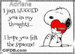 A Picture Of Snoopy Holding A Heart That Says Adriana GIF