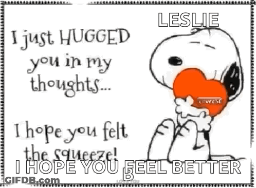 A Picture Of Snoopy Holding A Heart With The Words " I Just Hugged You In My Thoughts ... I Hope You Felt " GIF