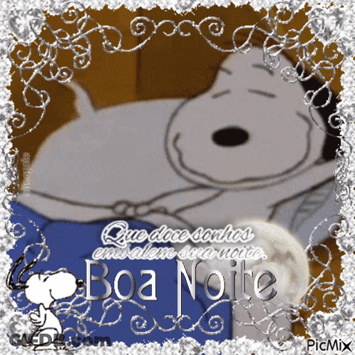 A Picture Of Snoopy Sleeping With The Text Boa Noite GIF