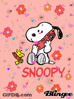A Picture Of Snoopy Talking On A Cell Phone With Woodstock GIF