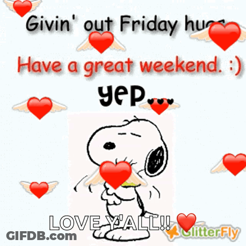 A Picture Of Snoopy With Hearts Around Him And The Words " Love Y'all " On The Bottom GIF