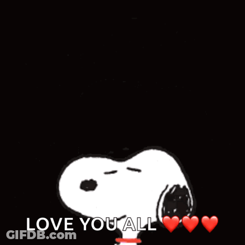 A Picture Of Snoopy With The Words Thanks Love You All GIF