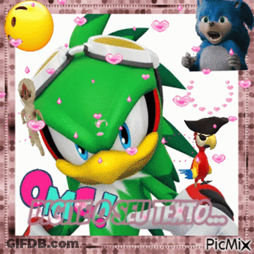 A Picture Of Sonic The Hedgehog And A Picture Of A Parrot With The Words Picmix At The Bottom GIF