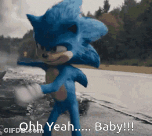 A Picture Of Sonic The Hedgehog From The Movie Sonic The Hedgehog Says Ohh Yeah ... Baby !!! GIF