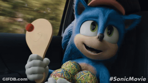 A Picture Of Sonic The Hedgehog Holding A Paddle And Balls GIF