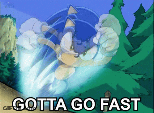 A Picture Of Sonic The Hedgehog With The Words Gotta Go Fast Below Him GIF