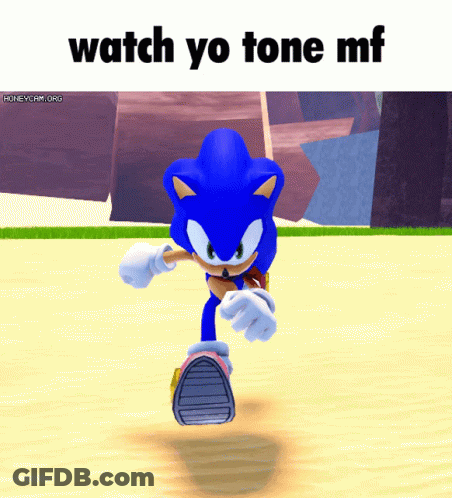 A Picture Of Sonic The Hedgehog With The Words Watch Yo Tone Mf On The Bottom GIF