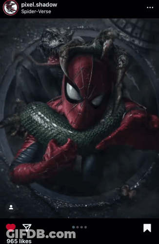 A Picture Of Spider-Man Holding A Snake With Pixel.shadow Spider-Verse Written At The Top GIF