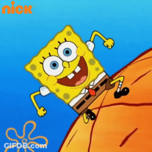 A Picture Of Spongebob From Nickelodeon With A Flower In The Foreground GIF