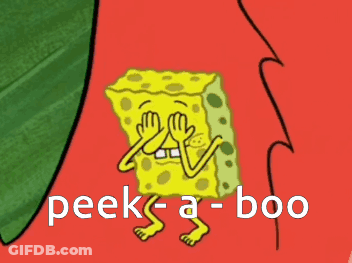 A Picture Of Spongebob On A Red Background With The Words Peek-A-Boo Below Him GIF